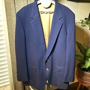 Bill Blass Navy Blazer Mens 42R Gold Button 100% Wool Sport Coat